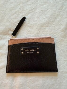 kate spade Black and Blush Leather Zip Cardholder